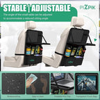 Car Backseat Organizer with Tablet Holder,11 Storage Pockets with Foldable Food Tray, Protector Kick Mats for Kids, Travel Accessories Organizer (Black, 1Pack with Food Tray)