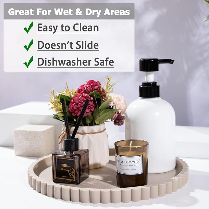 HighHerz Silicone Bathroom Countertop and Vanity Tray-10 Inch Round Silicone Bathroom Tray, Modern Bathroom Decor, Coffee Tab