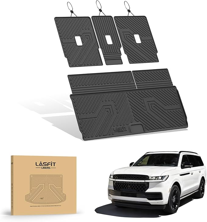 LASFIT Floor Mats&Cargo Backrest Mat for 7&8 Seats Ford Expedition Standard & Lincoln Navigator Standard 2025 2026,Costom Fit All Weather Protection TPE Easy Clean Floor Liners,4pcs.