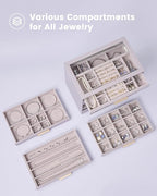 Lolalet Jewelry Box Organizer, 6-Layer Jewelry Organizers and Storage Case with Glass Lid, Ring Earring Bracelet Necklace Hol