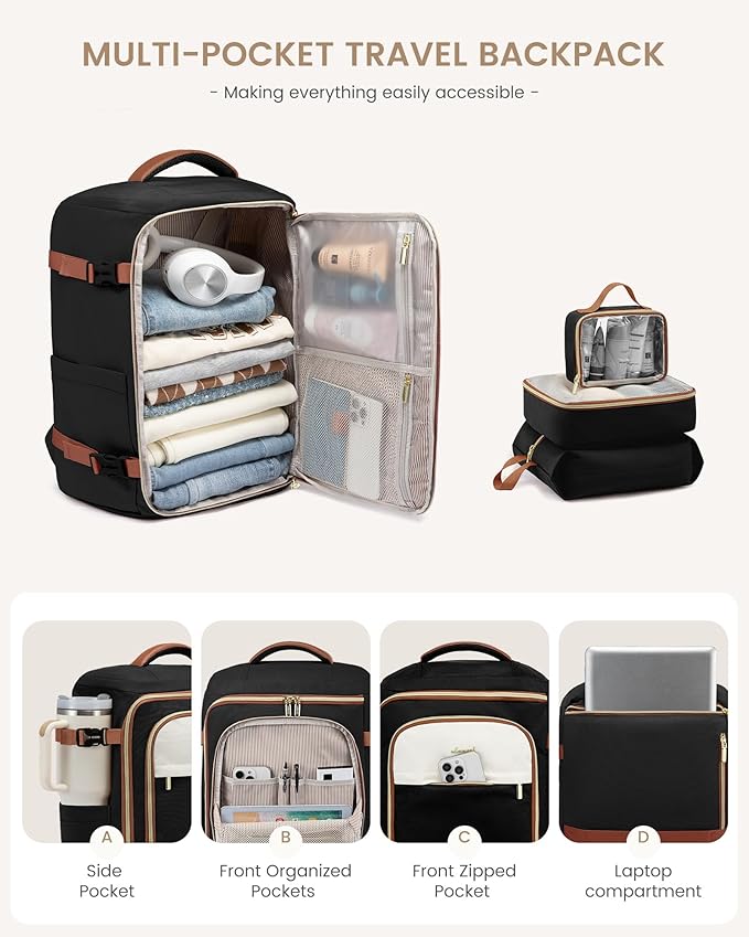 LOVEVOOK 40L Travel Backpack Carry on Flight Approved,Personal Item Bag with 3 Packing Cubes, Travel Backpack Bag for Women F
