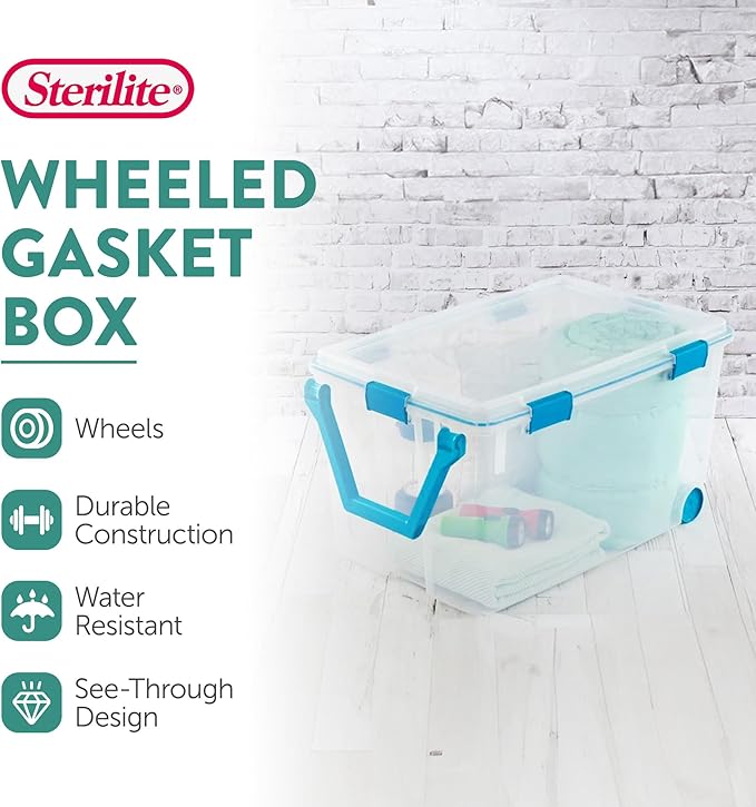 Sterilite 6-Pack Gasket Box, Weather-Resistant Storage Bins with Latching Lids, 120 Quart - Heavy-Duty Organizing Containers 