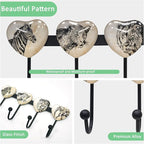 Coat Rack Wall Mounted with 4 Hook, Heart Glass Finishes Animal Pattern Elephant Lion Zebra Leopard Decorative Wall Hooks for