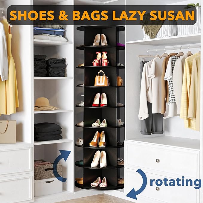 SpaceAid 8 Tier Rotating Shoe Rack Tower, Spinning Shoe Display Lazy Susan, Revolving 360 Shoe Rack Storage Round Carousel, V