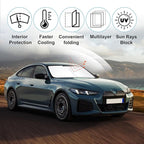 TINGLU Sun Shade for BMW i4 M50 2022-2024 2025 Accessories Windshield Sun Shade Window Shade UV Rays Protection Sun Visor Cover with Steering Wheel Sunshade Storage Bag