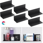 Kokone 6 Pack Magnetic Pegboard Shelves for Storing or Displaying, 10x4.3 Inch Flat Display Shelves for Pegboard, Wall Pegboa