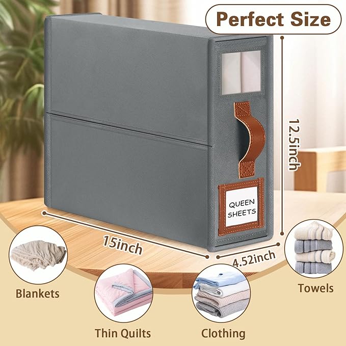 GhvyenntteS 8 Pack Bed Sheet Organizers and Storage (Queen & King Size), Foldable Sheet Organizers and Storage with Window an