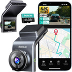 BOTSLAB 4K Dash Cam Front, STARVIS 2 Sensor, Voice Control, 64GB Card Included, 5GHz WiFi, Built in GPS, WDR Night Vision, 17