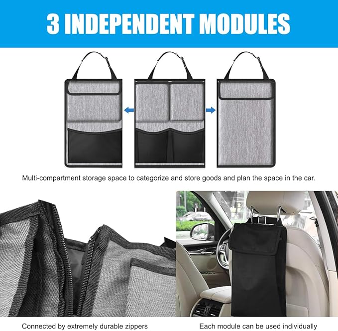 Hanging Car Trunk Organizer, Detachable Seat Back Storage Bag with Lids & 7 Large Pockets, Waterproof Space Saving Cargo