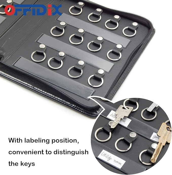 OFFIDIX Portable Zippered Key Case,Leather Portable Key Cabinet 24 Key Hooks Key Organizer,Manager & Landlord Key Holder, Bus
