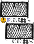 [2 Pack] JAVOedge Medium Cargo Net for Car, SUV, Truck, RV, Boat – Elastic Storage Mesh Organizer with Built‑in Hooks, 8 Screws & 8 Carabiners – Heavy‑Duty Trunk Cargo Net & Vehicle Storage Bag