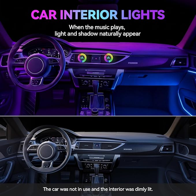 2 Pack Car Interior LED Lights, Round RGB Sound Activated Music Rhythm Light, 10 Color Mood Lighting for Car Decoration, RV, Birthday Gift, Gaming Room, Bedroom