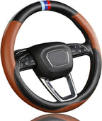 Steering Wheel Cover for BMW Leather Car Steering Wheel Covers Universal for Car SUV Truck with Anti-Slip Lining 14.5-15inch 
