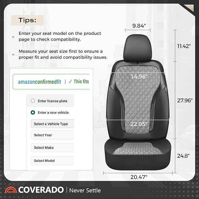 Coverado Car Seat Covers 5 Seats, Leather Seat Covers Full Set, Carbon Fiber Textured Design, Durable Waterproof Seat Protect