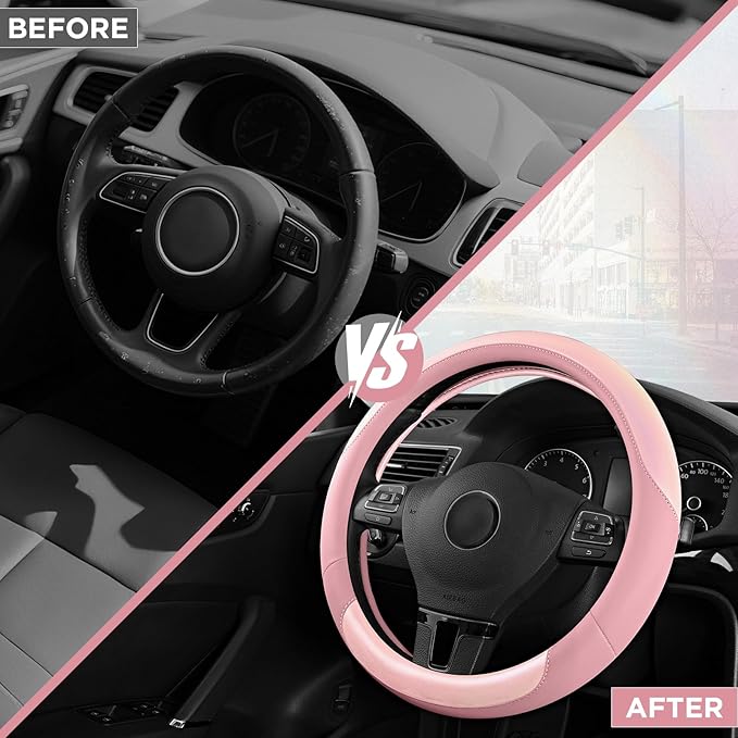 Road Comforts Steering Wheel Cover – Breathable Leather Steering Wheel Cover, Anti-Slip Grip, Universal Fit 14.5” to 15”, Hea