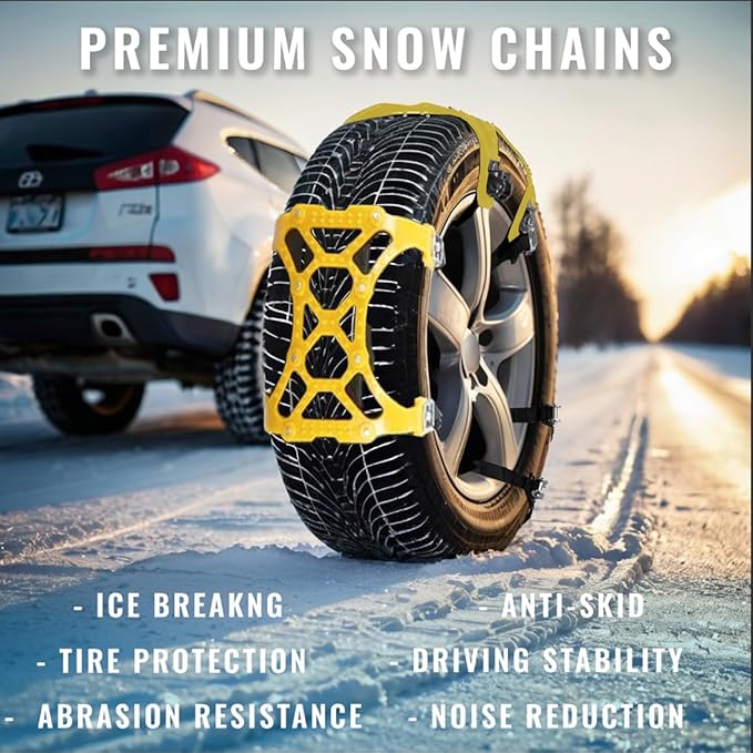 VaygWay Car Snow Tire Chains - All Season Yellow Snow Chains- Emergency Vehicle Anti-Slip Tire Chains for Cars, SUVs, & Truck