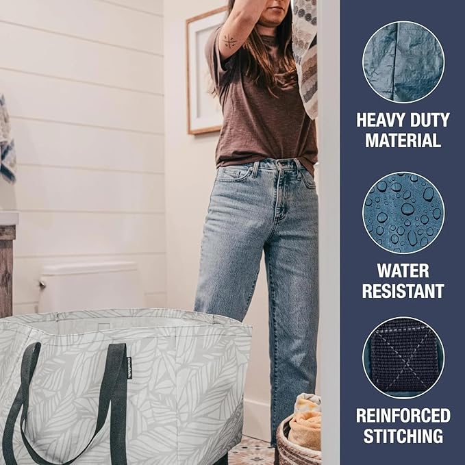 CleverMade Frakta Basket Reusable Grocery Tote - 76L - Pack of 2 - Ocean Blue - Collapsible Storage Shopping Organizer - Heav