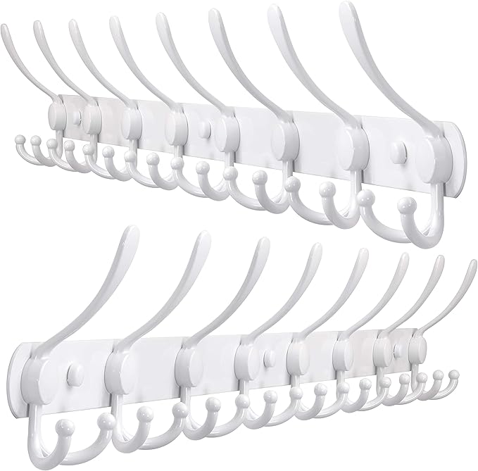 Dseap Coat Rack Wall Mount - 29.5” Long 8-Tri-Hooks Heavy Duty Coat Hanger Rail Wall Hooks for Hanging Coats Hats Clothing Cl