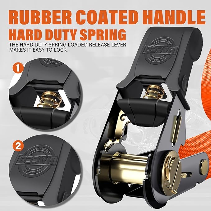 Ratchet Tie Down Straps, 2340lb Break Strength, 4pc 1inch x 16FT Tie Down Strap Set with Padded Handles & Coated S Hook W/Safety Clip, Cargo Strap Tie Down for Motorcycle, Truck (Orange)