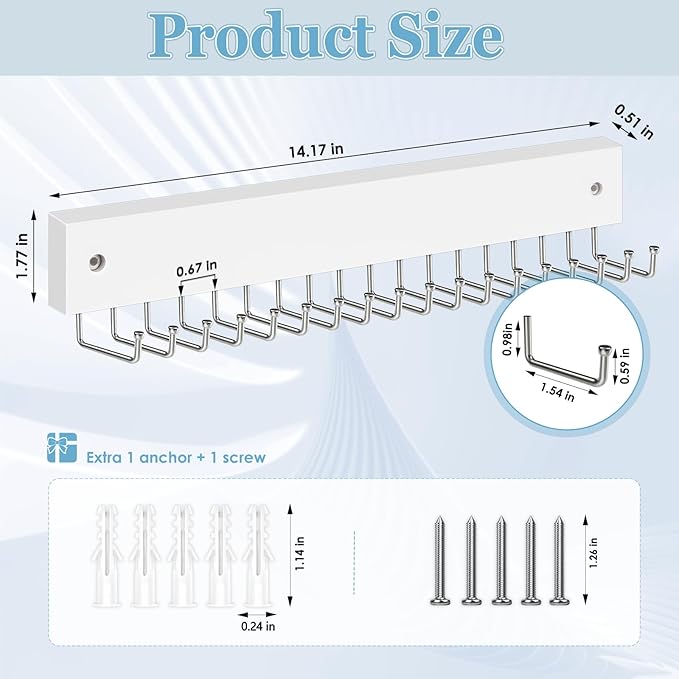 Tie Rack Belt Hanger Wall Mounted, Lomrsiul Non Slip 180 Degree Rotating Tie Organizer for Men Closet with 18 Hooks Closet Or