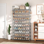 VTRIN 10 Tiers Shoe Rack Tall Large Capacity Wide Shoe Organizer Sturdy Shoe Shelf for Entryway with Two Hooks Metal Shoe Sto