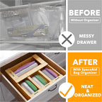 SpaceAid Bag Storage Organizer for Kitchen Drawer, Bamboo Organizer, (4 Pack) SpaceAid Bamboo Drawer Dividers with Inserts an