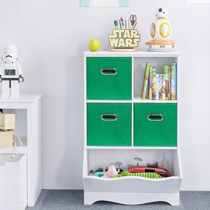 Green Foldable Storage Bins, 11x11x11, Set of 3, (Fabric Cube Organizer with Handle, for Cloth or Accessory Storage)