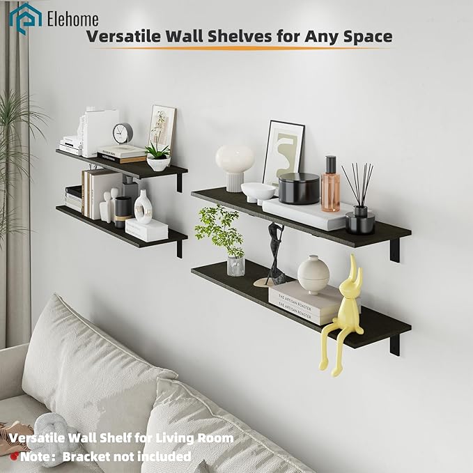Floating Shelf Board for Wall 5/8" – No Brackets – 36" L x 12" W x 0.6" T Ash Melamine Wood Floating Shelves for Bathroom, Ki