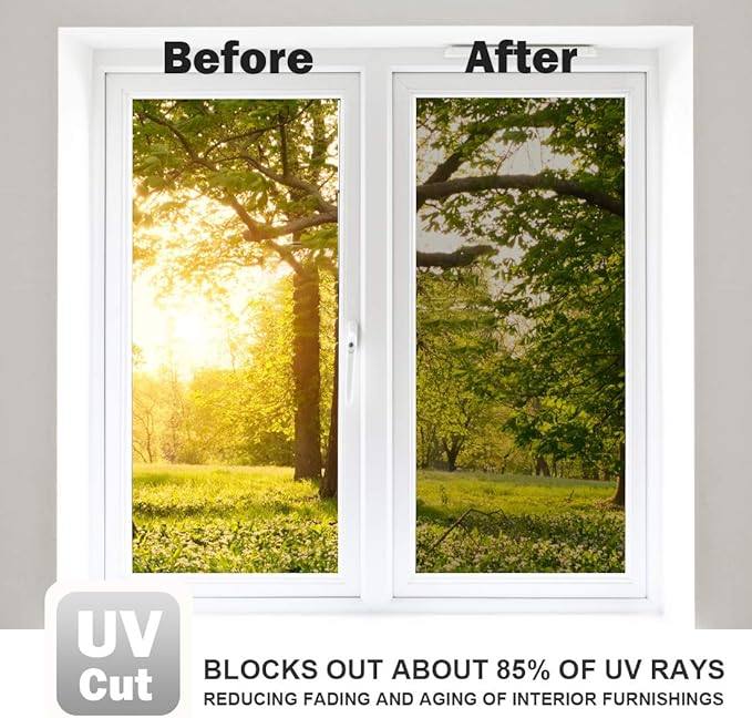 WPCTEV Window Film One Way Mirror Film Privacy Static Non-Adhesive Decorative Heat Control Anti UV Window Tint for Home and Office Silver 6 Mil 35.4 Inch x 32.8 Feet
