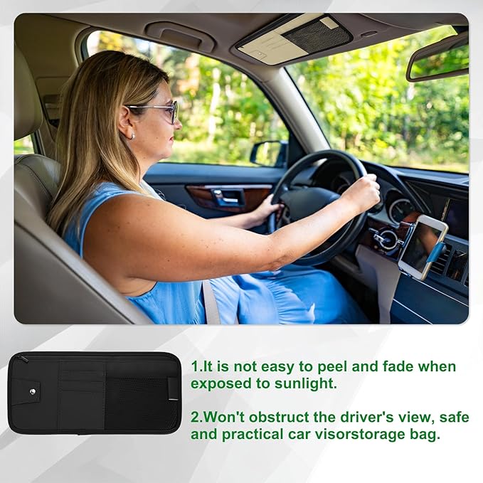 PATIKIL 1Pcs Car Sun Visor Organizer, 12.8 x 6.5 Inch PU Leather Vehicle Storage Pouch Holder for Sunglasses Card Pen Driver License Car Accessories, Black