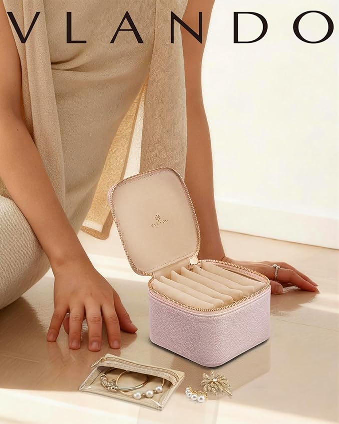 VLANDO Gifts for Teachers,Jewelry Box with 6 Velvet Jewelry Bags Travel Jewelry Storage for Women Girl Jewelry Organizer Neck