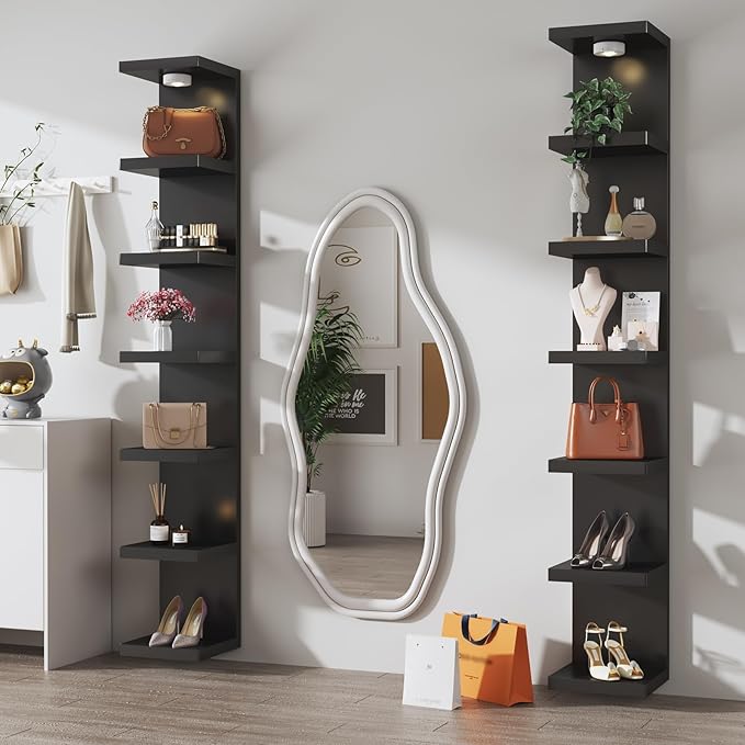 7-Tier Vertical Wall Shelf Unit with USB Rechargeable Led Light (Remote Controlled),Versatile Floating Display Shelves,Lack S