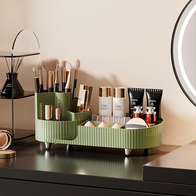 Rotating Makeup Organizer for Vanity with Brush Holder, Cosmetic Makeup Storage Organizer, Large Spinning Makeup Skincare Org