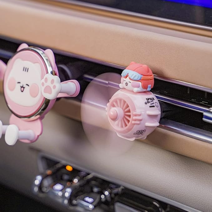 Car Air Fresheners Cute Pilot Cat Car Diffuser Rotating Propeller Cartoon Automotive Air Outlet Fan Creative Car Perfume Deco