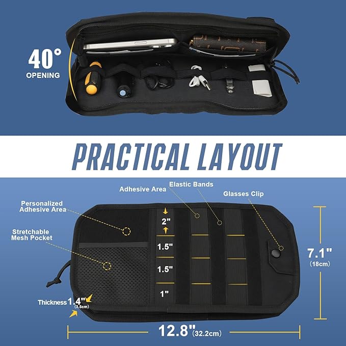 Car Sun Visor Organizer, Multi-Pocket Visor Organizer Storage Pouch with Zippers, Elastic Bands & Glasses Clip, Car Visor Accessories