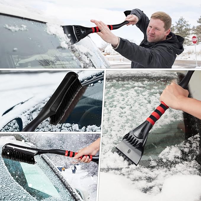 FOVAL 27" Snow Brush with Wider Ice Scraper (4.73" Width)(2 Pack), Snow Removal Car Brush with Comfortable Foam Grip for Cars, Trucks, SUVs, Windshield (Heavy Duty ABS, PVC Brush)