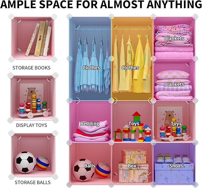 VIPZONE Baby Dresser, Kids Closet Organizers, Portable Kids Wardrobe for Closet, Bedroom, Nursery, Cubby, Cabinet, Clothes, D