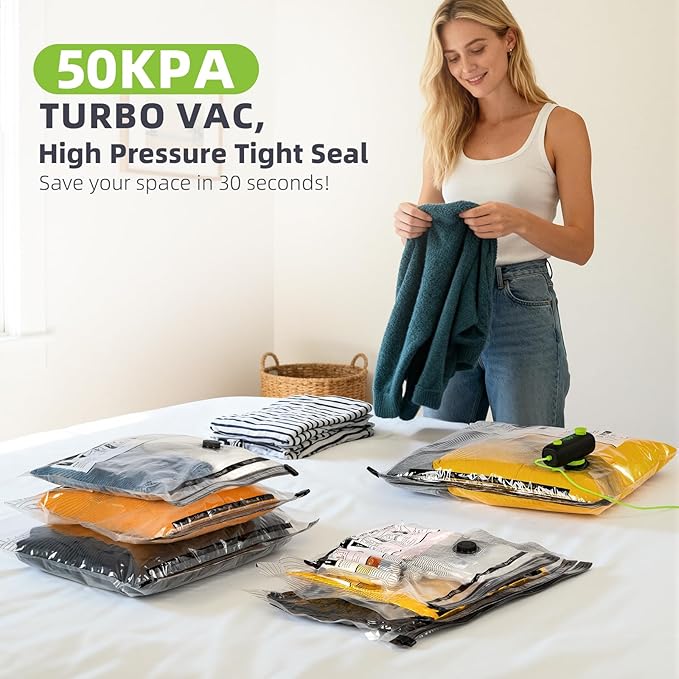Vacuum Bags for Travel - USB Electric Pump, 18 Pack Carry-on Size Vacuum Seal Bags for Clothing - Space Saver Vacuum Storage 