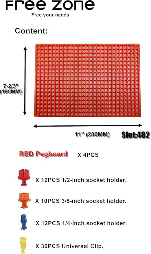 FREE ZONE 68-Piece Large Pegboard Tools Organizer Set,(Red) Tool Box and Storage, Tool Box Drawer Organizer for Tool Chest Ca