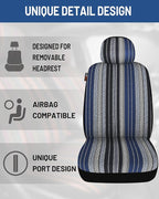 Baja Saddle Blanket Car Seat Covers Front Set with Seat Belt Pads, Washable Breathable Striped Woven Cloth Seat Covers for Ca