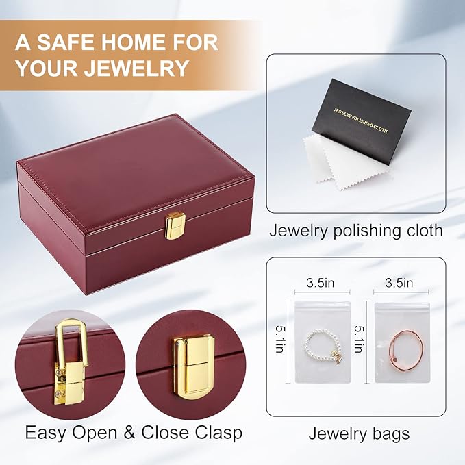 Jewelry Boxes for Women Girls PU Leather Jewelry Organizer Box 2 Layer Large Jewelry Storage Case Removable Tray for Necklace