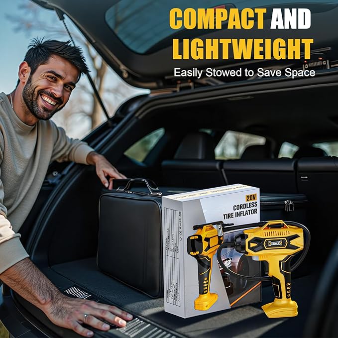 Cordless Tire Inflator Air Compressor Compatible with Dewalt 20V Battery, 160PSI Portable Air Pump with Digital Pressure Gauge, Fast Inflation for Cars, Motorcycles, Bikes(Bare Tool)