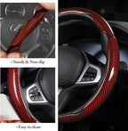 Carbon Fiber Steering Wheel Cover, Snap on Car Steering Wheel Cover Set Accessories 3pcs Wrap Grip Non Slip Protector Universal Glossy Red
