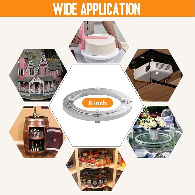 Heavy Duty Lazy Susan Turntable Bearing 8 Inch, 500lbs Capacity Rotating Swivel Plate for Round Table, Heavy Duty Swivel Base