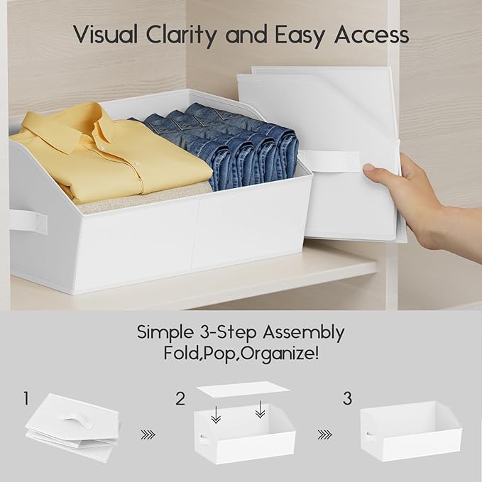 Homsorout Large Closet Organizers and Storage Bins - 8 Pack Trapezoid Storage Baskets for Shelves, Foldable Fabric Baskets wi