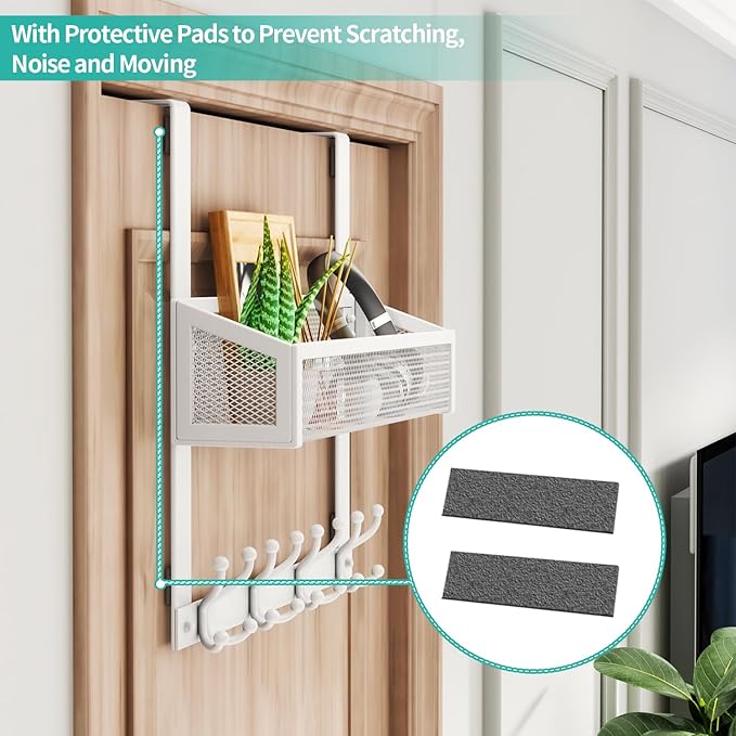 HapiRm Over The Door Hanger - Over The Door Hooks with Mesh Basket and 16 Hooks, 304 Stainless Steel Storage Organizer for Ba