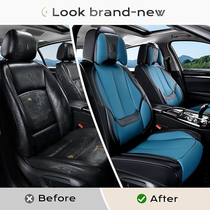 Coverado Seat Covers Full Set, Seat Covers for Cars, 5 Seats Waterproof Nappa Leather Car Seat Covers with Head Pillow, Seat 