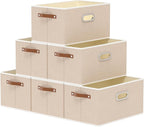 Yawinhe Foldable Storage Baskets for Shelves, Fabric Closet Organizers, Bins with 3 Handles, Cubes for Clothes, Beige, 15''Lx