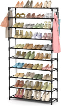 LANTEFUL 10 Tiers Shoe Rack 50 Pairs Large Capacity Tall Shoe Organizer Sturdy Shoe Storage with Two Hooks Space Saving Metal