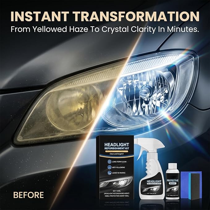Automotive Headlight Restoration Kit, 120 mL (4.06 fl oz), 3-Step Lens Care Set for Reducing Haze, Yellowing and Oxidation, S